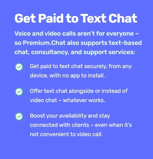 Premium.Chat: Get Paid for Text, Audio, and Video Chats